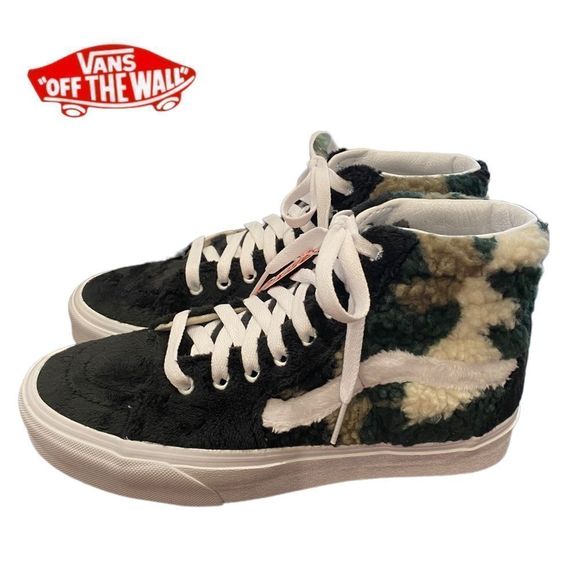 Vans Black and White Fuzzy High-Top Sneakers - Picture 2 of 14